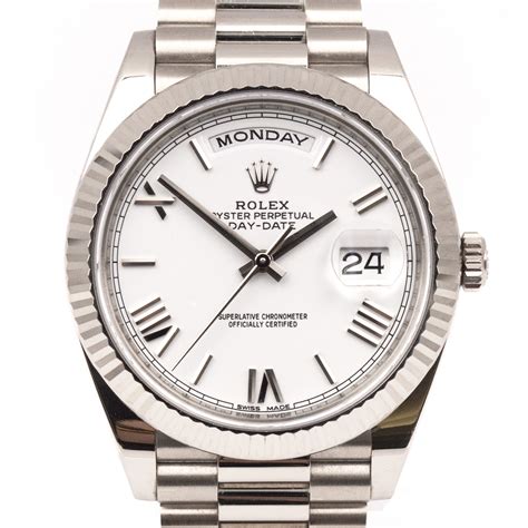 rolex white gold president band|rolex presidential gold white face.